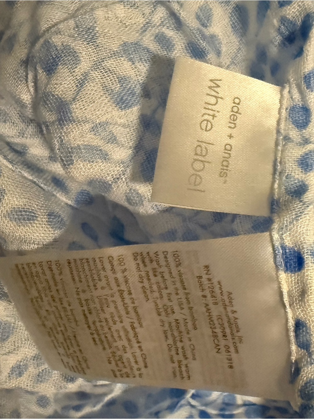 aden + anais White Label Swaddle Blanket in Blue and White Print